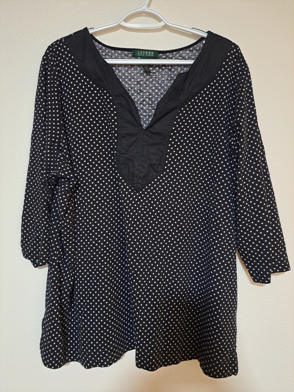 Lauren Ralph Lauren Black Polka Dot V-Neck Blouse
